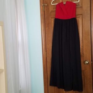 Red and Black Strapless Formal Dress